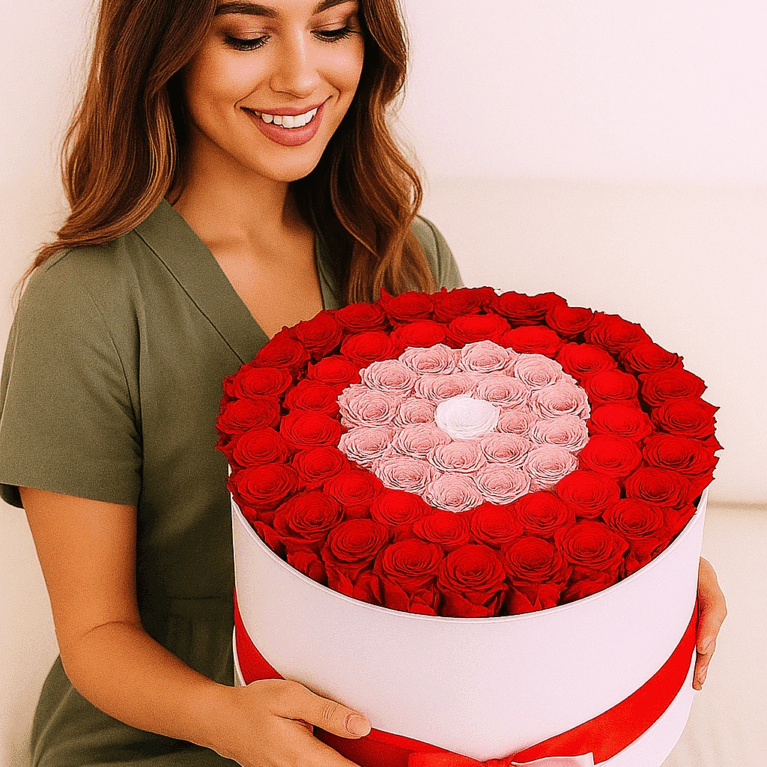 Deluxe White Box | Red & Hot Pink & Pink Candy & Light Pink & White Roses | Target