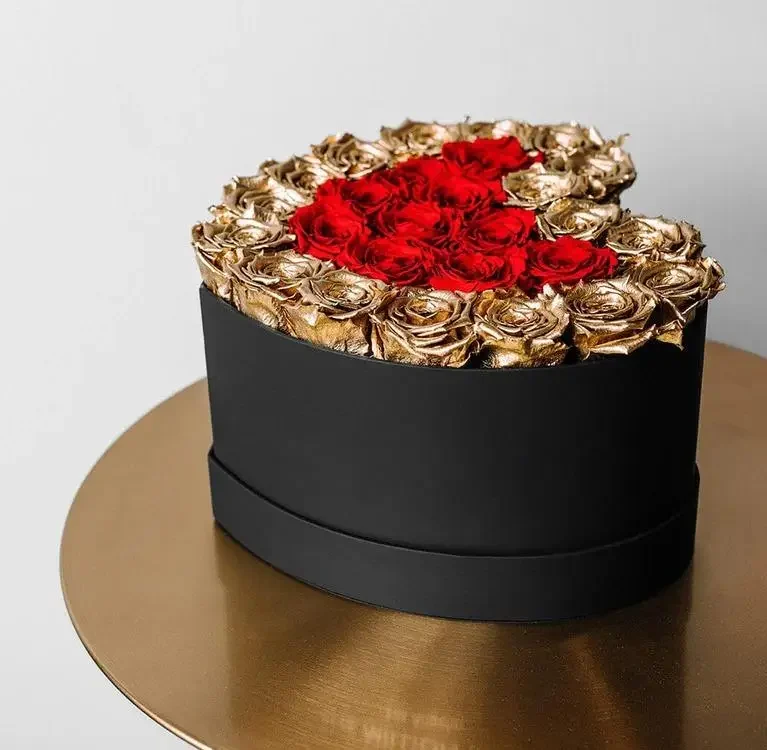 Heart Black Box | 24K Gold & Red Roses