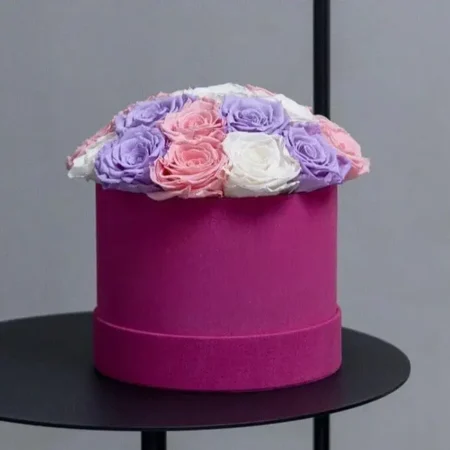 Classic Hot Pink Suede Dome Box | Lavender & Ivory & Pink Roses