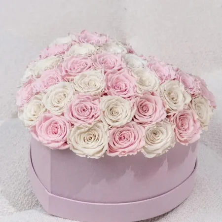 Heart Light Pink Suede Box | Light Pink & Ivory Roses