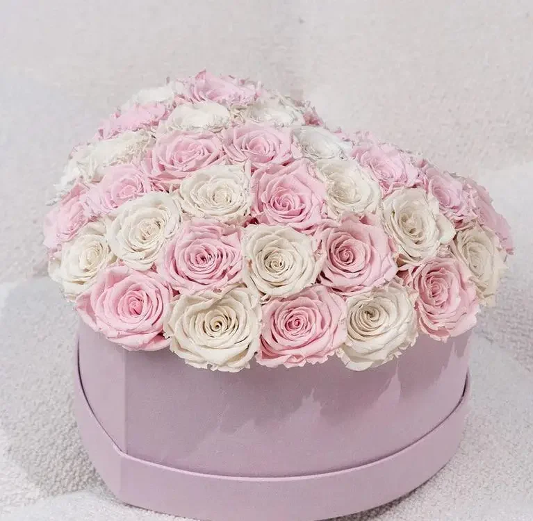 Heart Light Pink Suede Box | Light Pink & Ivory Roses