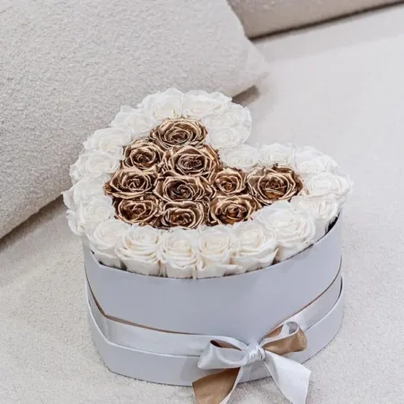 Heart White Box | White & Gold Roses