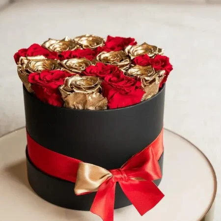 Classic Black Box | Red & Gold Roses
