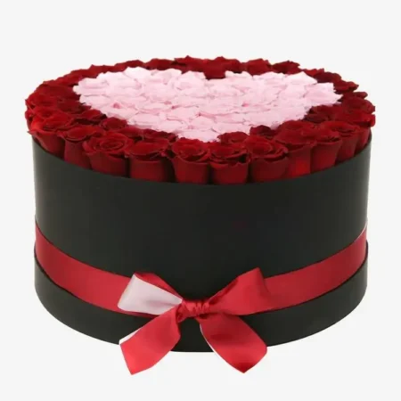 Deluxe Black Box | Red & Light Pink Roses | Heart