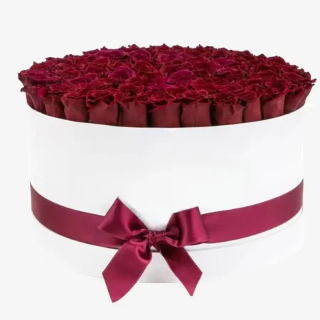 Deluxe White Box | Burgundy Roses
