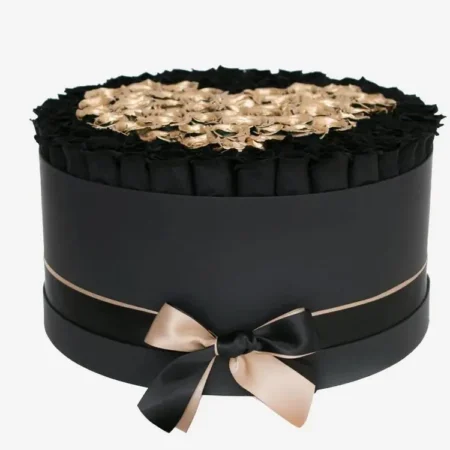 Deluxe Black Box | Black & 24K Gold Roses | Heart