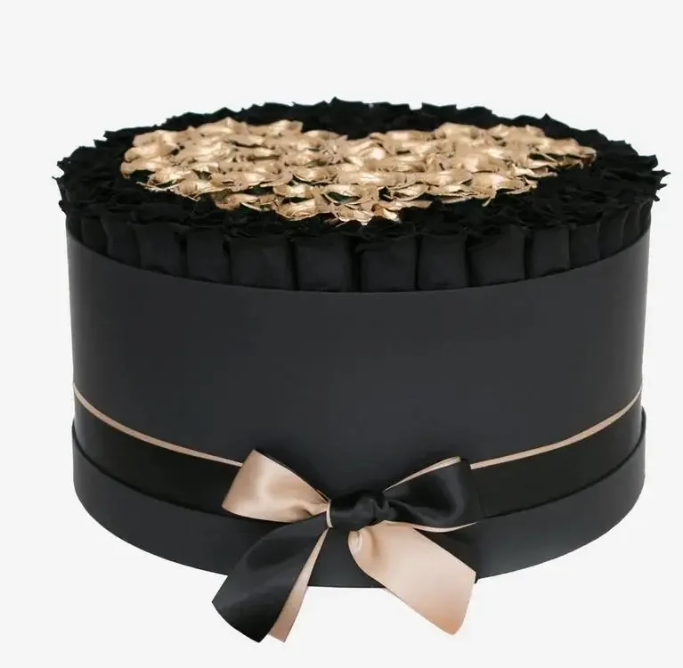 Deluxe Black Box | Black & 24K Gold Roses | Heart