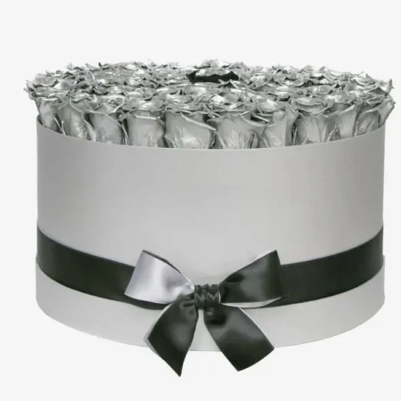 Deluxe White Box | Silver & Black Roses