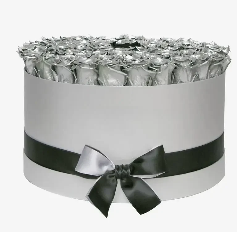 Deluxe White Box | Silver & Black Roses