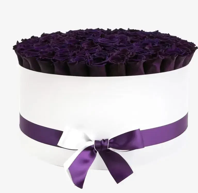 Deluxe White Box | Dark Purple Roses