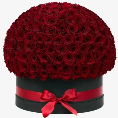 Deluxe Black Dome Box | Dark Red Roses