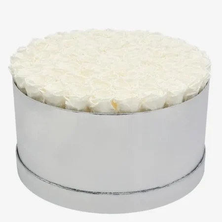 Deluxe Mirror Silver Box | White Roses
