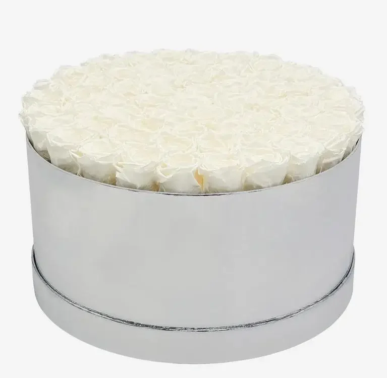 Deluxe Mirror Silver Box | White Roses