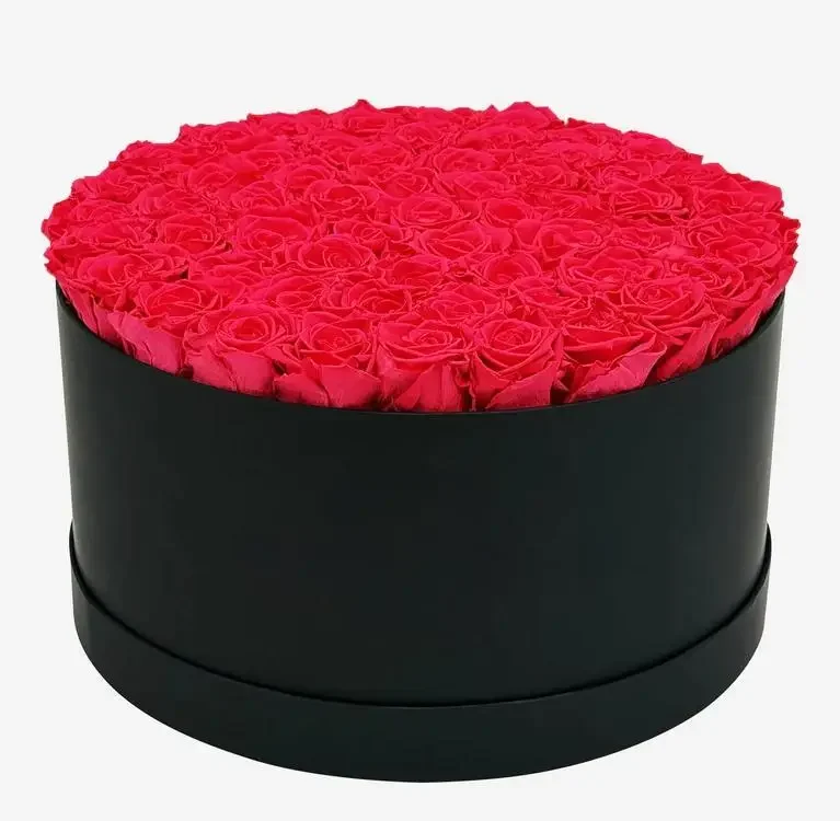 Deluxe Black Box | Hot Pink Roses
